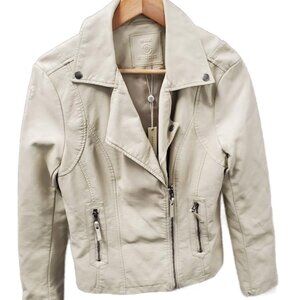 NWT! MAX STUDIO* Bone FAUX LEATHER FiTTed Biker JACKET